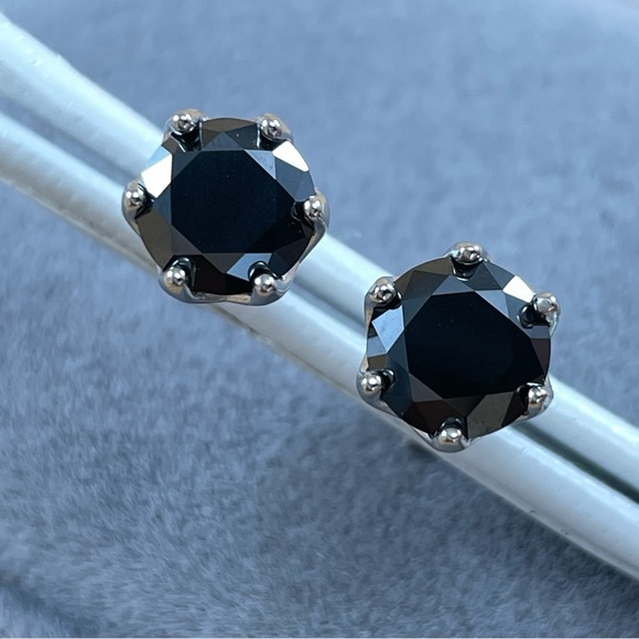 2CTW Black Certified‎ Moissanite Round Cut Stud Sterling Silver Earrings